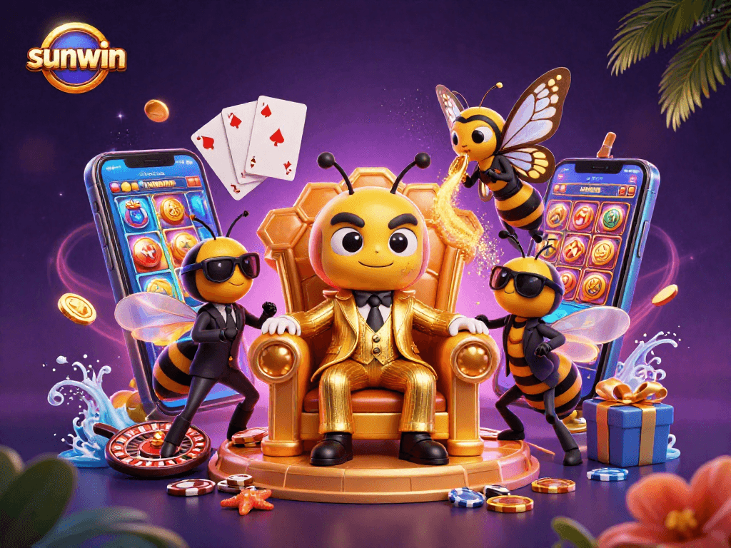 Engage with sunwin's thrilling casino atmosphere featuring a bumblebee mob boss and vibrant gaming elements.
