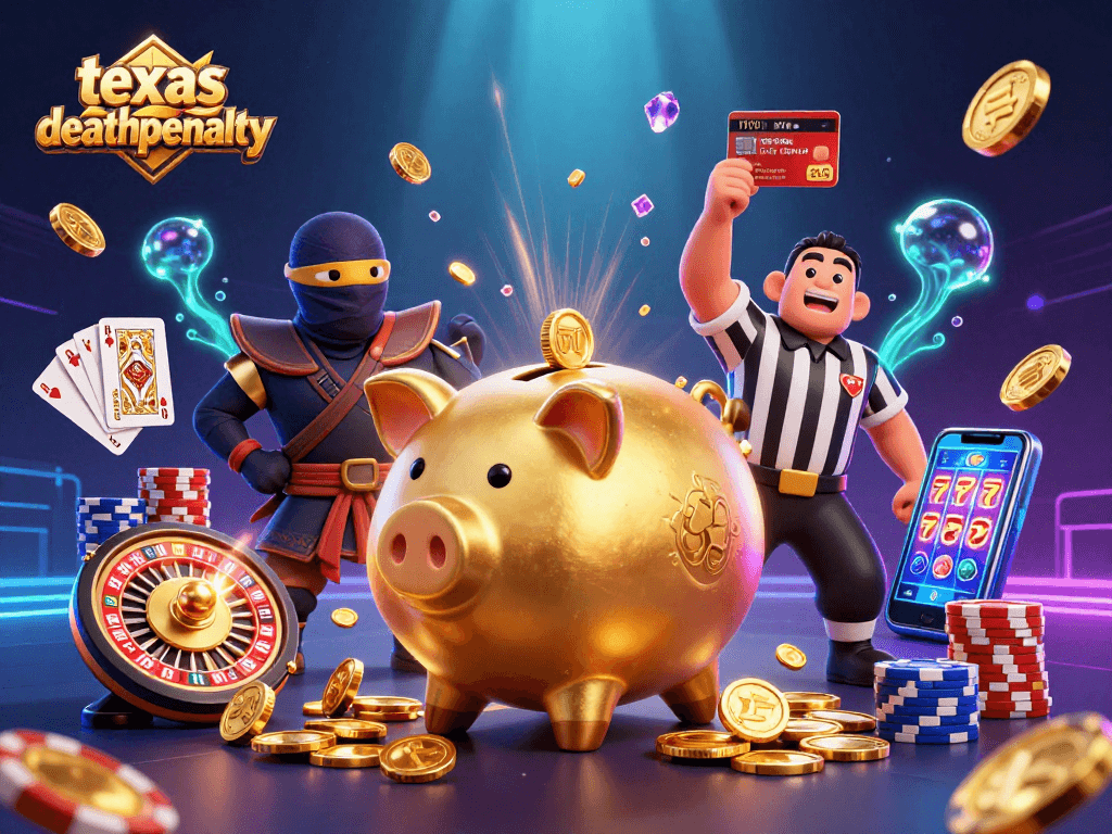 Engaging illustration of the texasdeathpenalty theme with lively casino characters and gold coins.