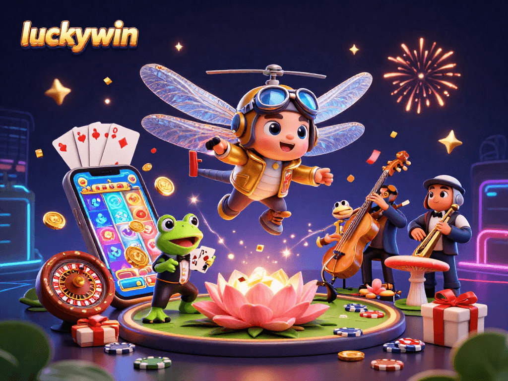 Experience luckywin excitement with thrilling casino games, vibrant details, and humorous characters.