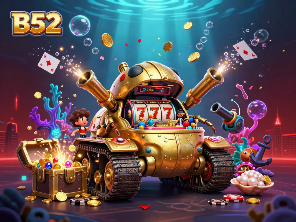 B52-themed 3D casino illustration with vibrant slot machines and celebratory confetti.