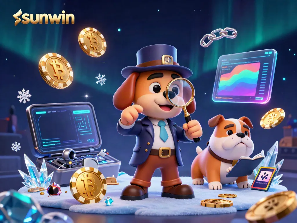 Experience thrilling gaming with sunwin as a detective uncovers treasure clues in a vibrant casino scene.