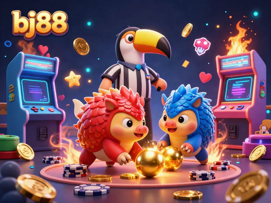 Experience exciting gaming moments with bj88's interactive pangolin characters amidst colorful casino setups.