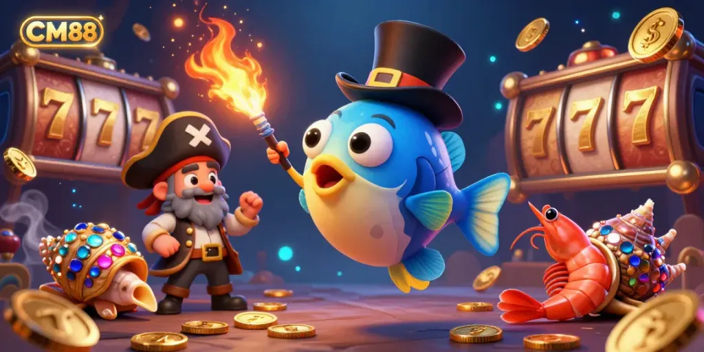 Engage with CM88 as the anglerfish lures in golden coins, embodying lively casino gaming.