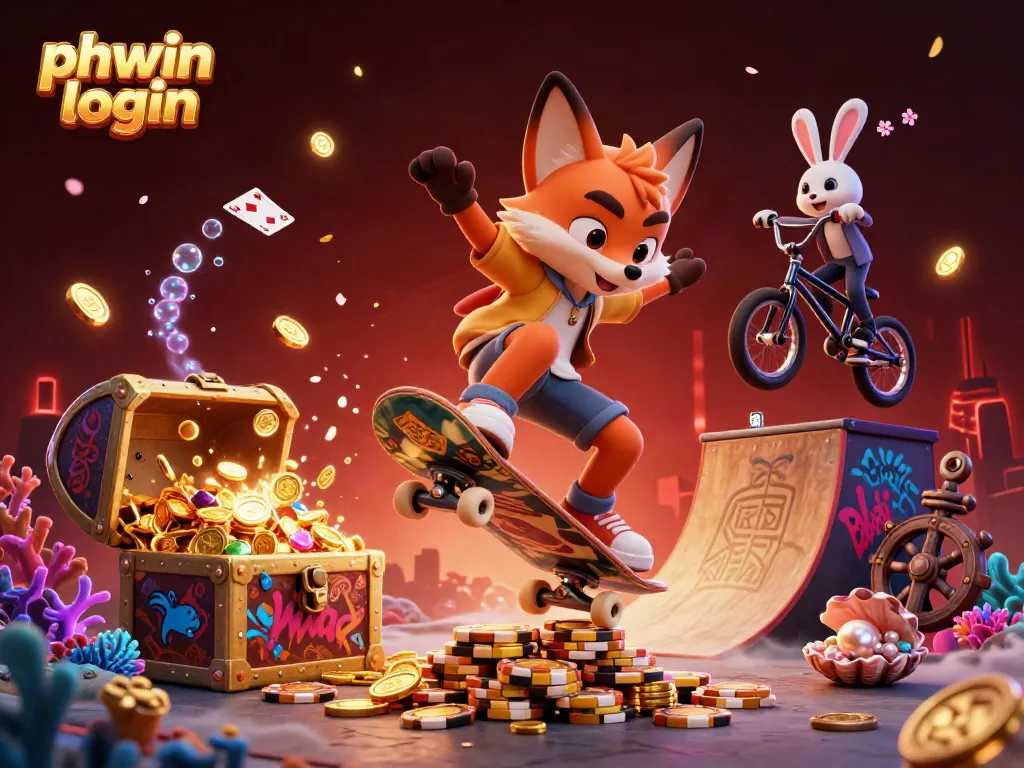 Experience the thrill of phwin login with a dynamic casino-themed illustration showcasing gaming adventures.