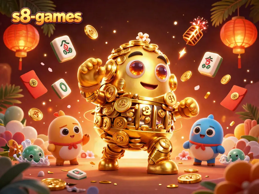 Engage with thrilling s8-games experiences featuring a golden golem surrounded by vibrant casino elements.