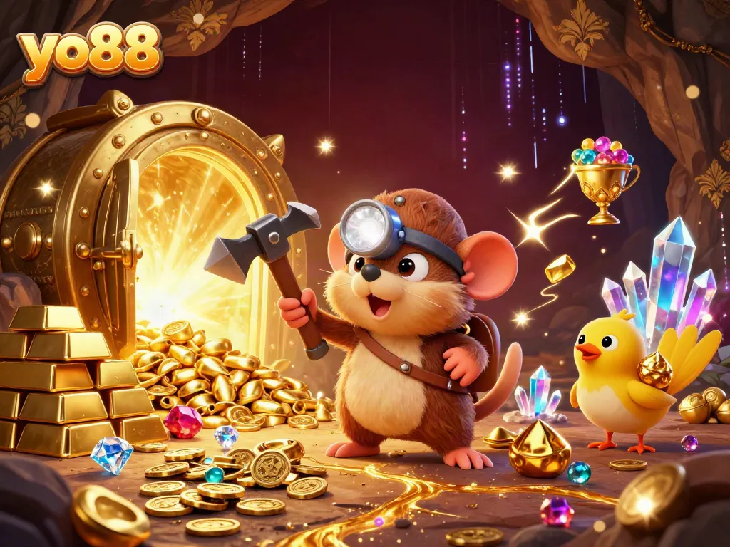 Engage with yo88's dynamic treasure hunt featuring the mole and gem-filled cave adventure.