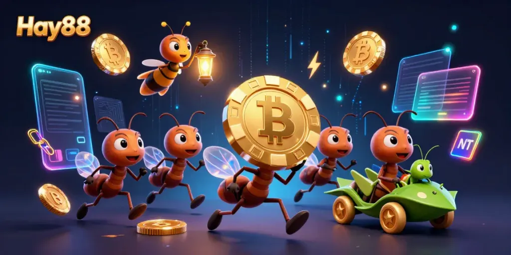 Experience the excitement of Hay88 through a dynamic heist scene with vibrant characters and elements.