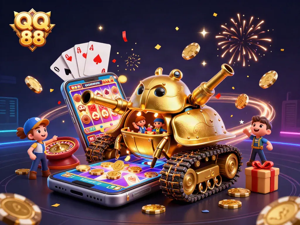 Engage with QQ 88 in the dazzling world of a miniature casino within a golden beetle tank.