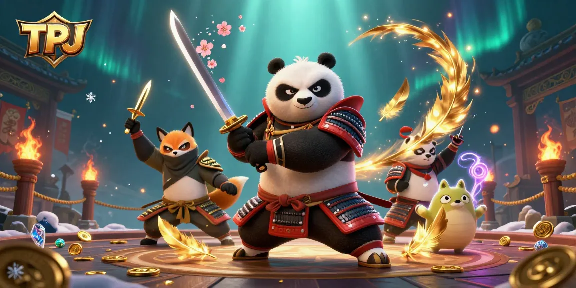 Experience the thrill of TPJ with a vibrant 3D illustration featuring samurai panda and ninja fox in action.