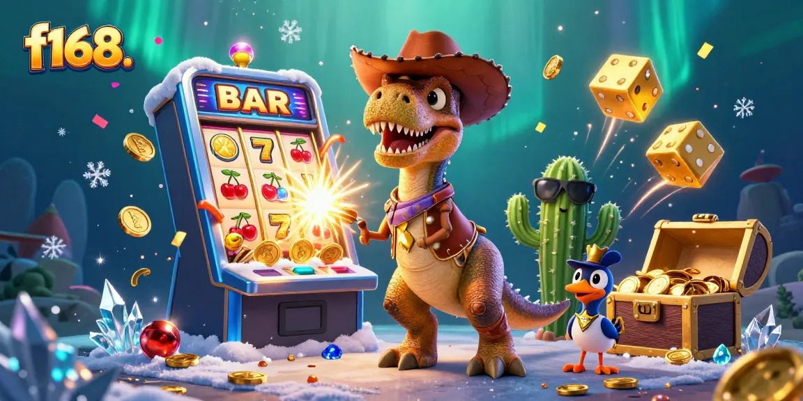 Experience the thrills of f168. with a dynamic jackpot scene featuring vibrant characters and casino elements.