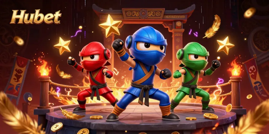 Hubet showcases an exciting 3D ninja chameleon scene with dynamic martial arts and gambling elements.