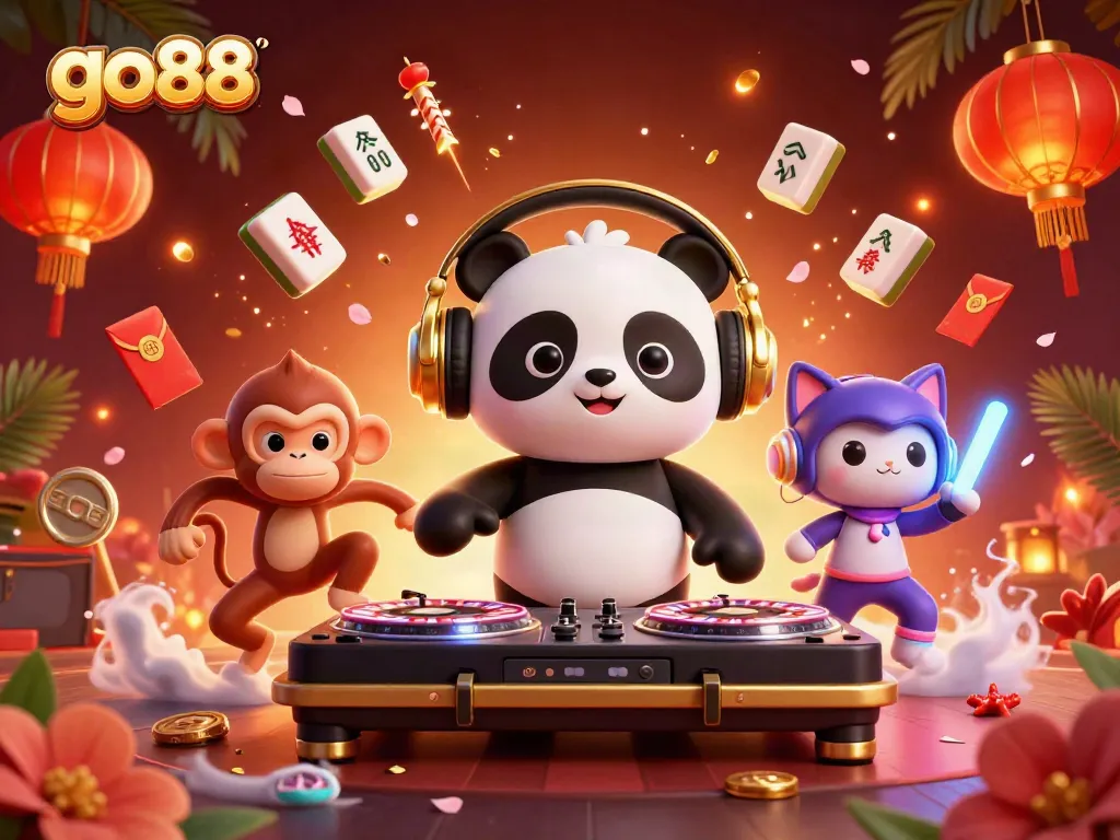 Engage with the vibrant scene celebrating go88 online gaming, showcasing lively characters and dynamic game elements.