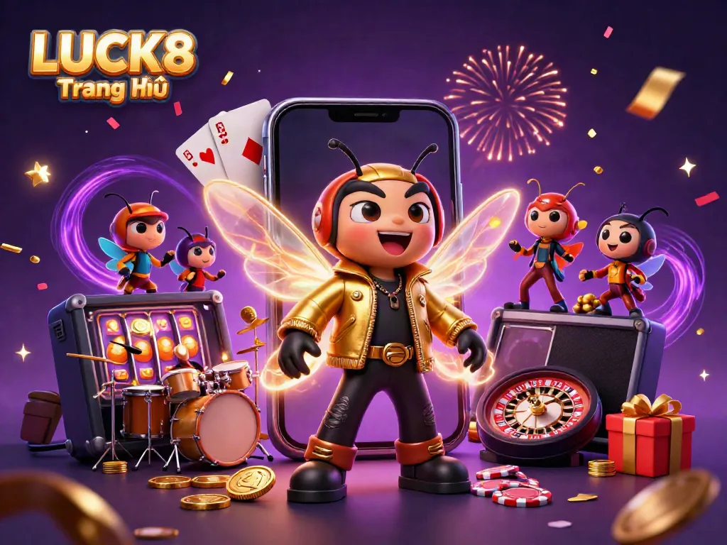 Experience the excitement of LUCK8 Trang Chủ with vibrant casino-themed characters and game elements.