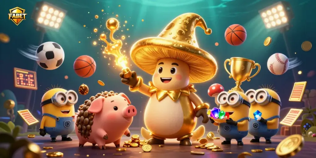 Experience FABET’s magical world of betting with dynamic sports elements and vibrant golden treasures