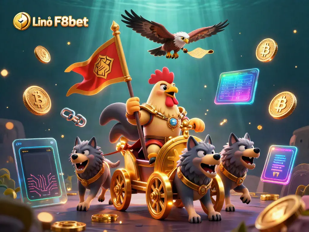 Engage in thrilling gameplay with Link vào F8bet, featuring a rooster warlord and crypto elements.
