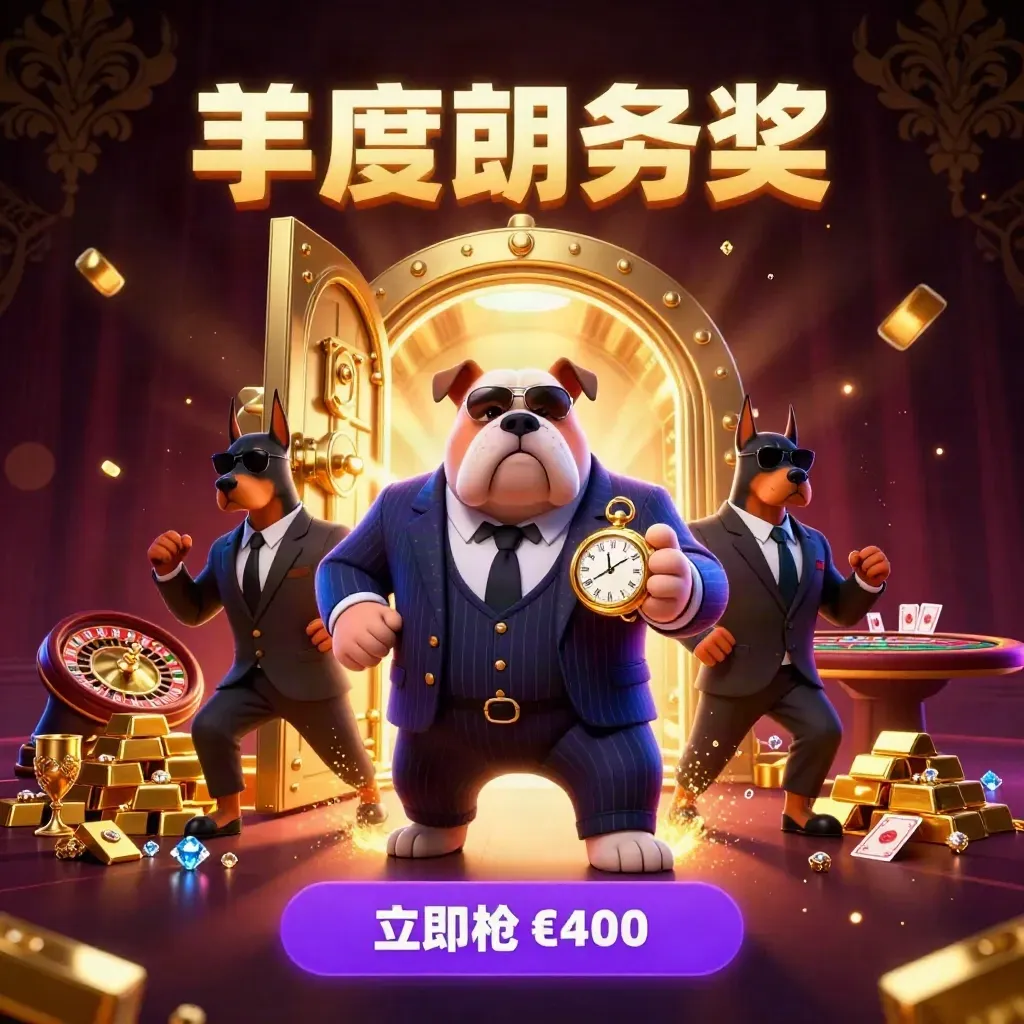Bulldog boss and Doberman guards at a vault with gold, gems, and casino table glow.