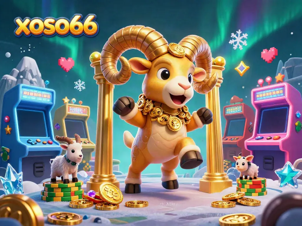 Experience exciting gaming at xoso66 with a golden ram charged through a vibrant casino universe.