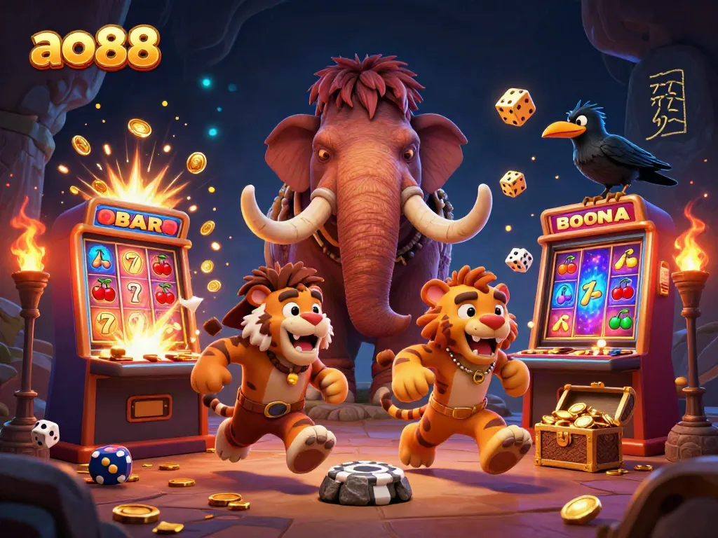 Experience the thrilling casino atmosphere of ao88 with a vibrant 3D illustration showcasing playful characters and exciting game elements.