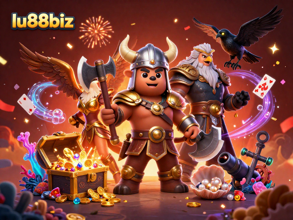 Engaging gameplay action with characters in lu88biz online casino experience, showcasing winning treasures and dynamic elements.