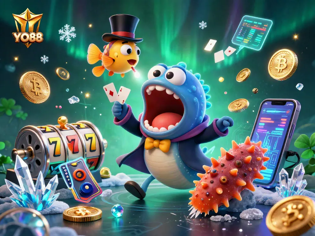 Experience YO88's thrilling gaming magic with a bioluminescent eel and anglerfish in action.
