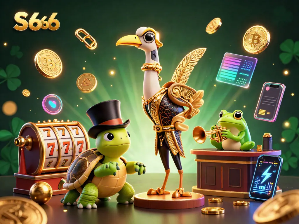 Experience thrilling casino action at S666 with vibrant characters and glowing crypto elements.