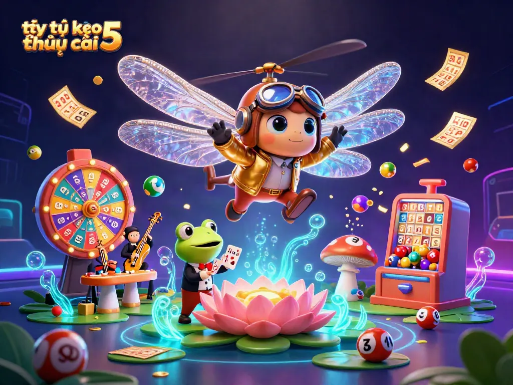 Experience thrilling tỷ lệ kèo nhà cái 5 insights with a lively casino scene featuring a dragonfly pilot.