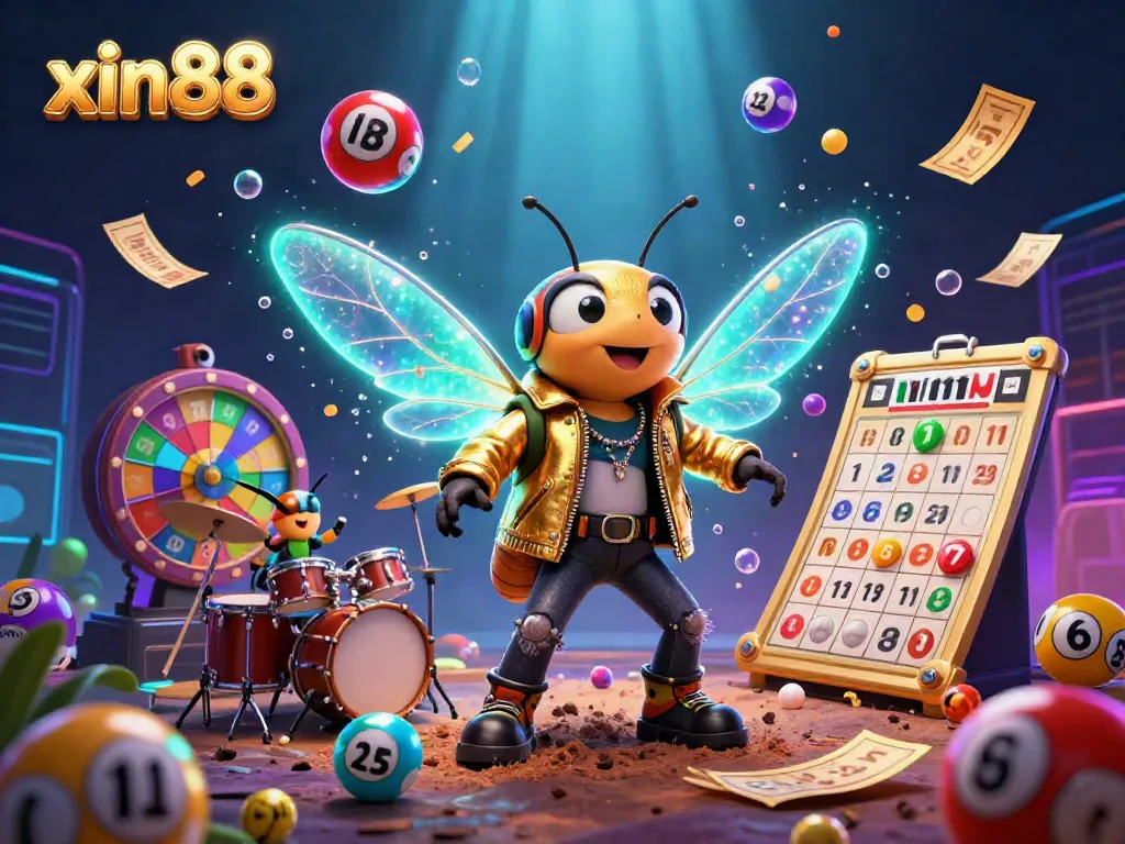 Engage with xin88's vibrant casino scene featuring dynamic lottery elements and a thrilling rock star cicada.