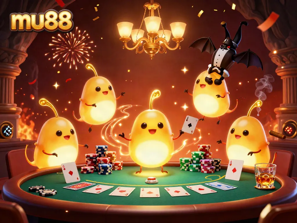 Experience the thrilling ambiance of mu88 with vibrant glowworms lighting up a dynamic casino scene.