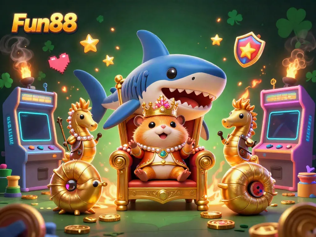 Engage in dynamic gaming with Fun88's vibrant casino adventure featuring a hamster king and glowing arcade elements.