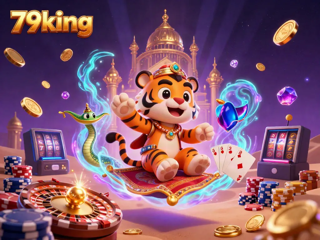Engage with the 79king magical desert scene featuring a tiger sultan surrounded by casino elements.