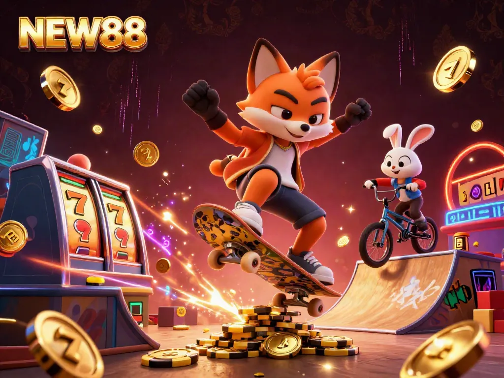 NEW88 captures the excitement of casino gaming with vibrant graphics and dynamic characters.