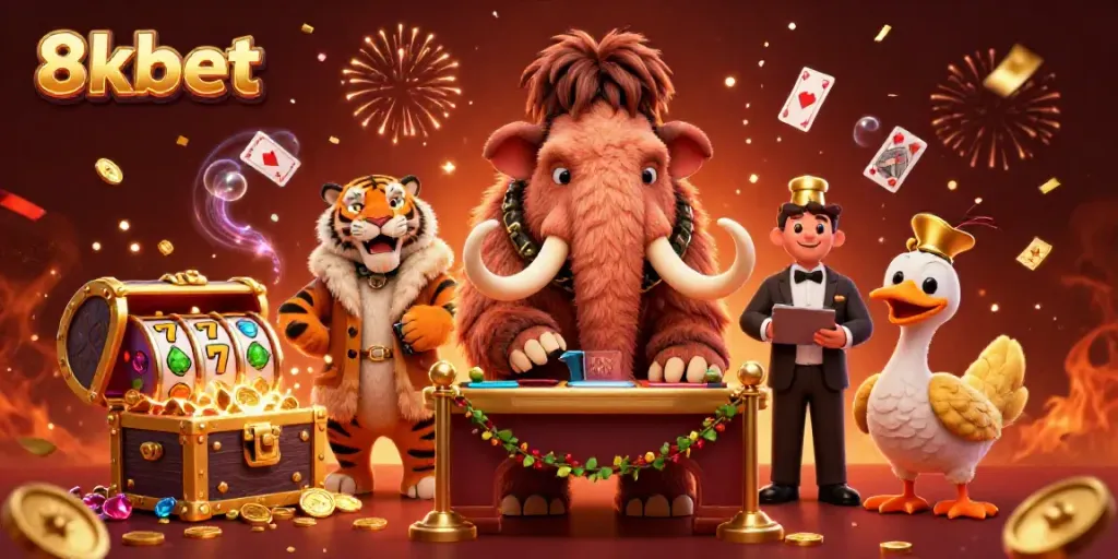 Engage in the thrilling world of 8xbet with dynamic casino characters and vibrant slot elements.