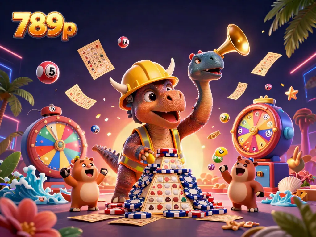 Celebrate wins with a lively 789p casino scene featuring cheerful characters and dynamic gaming elements.