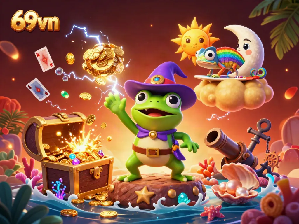 Engage with impressive 69vn casino scenes featuring vibrant characters amidst gold and jewels.