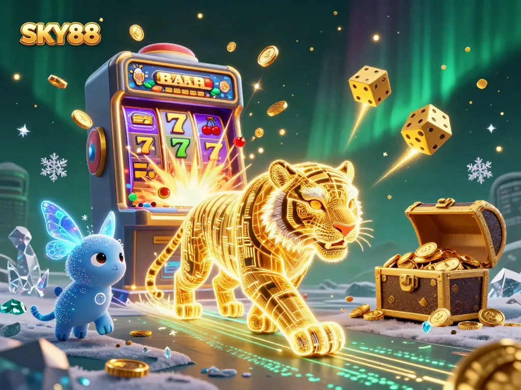 Experience thrilling gameplay at SKY88 with dynamic slot machine action and vibrant casino elements.