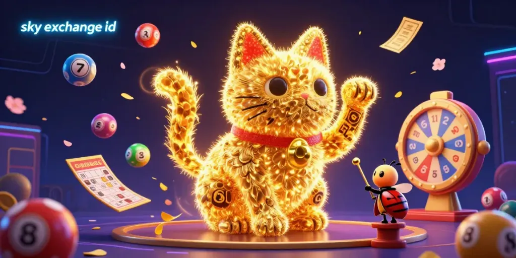 Experience the excitement with sky exchange id, featuring vibrant casino elements and a lucky cat illustration.