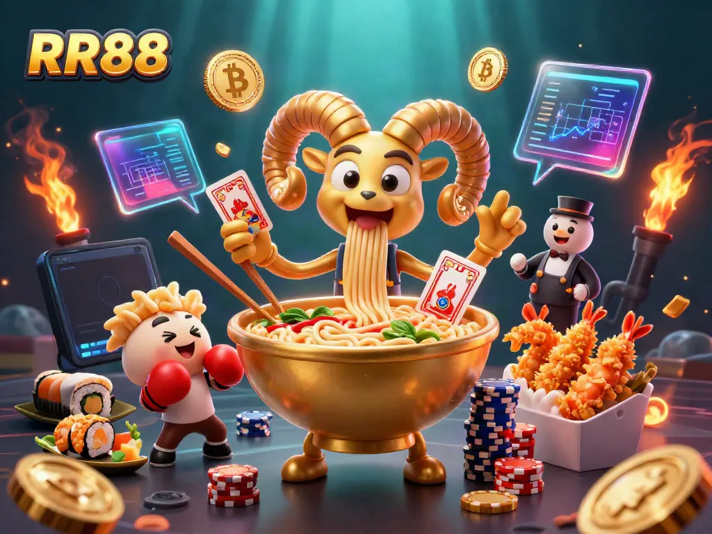 Experience RR88 with a vibrant and engaging casino scene featuring characters and crypto elements.
